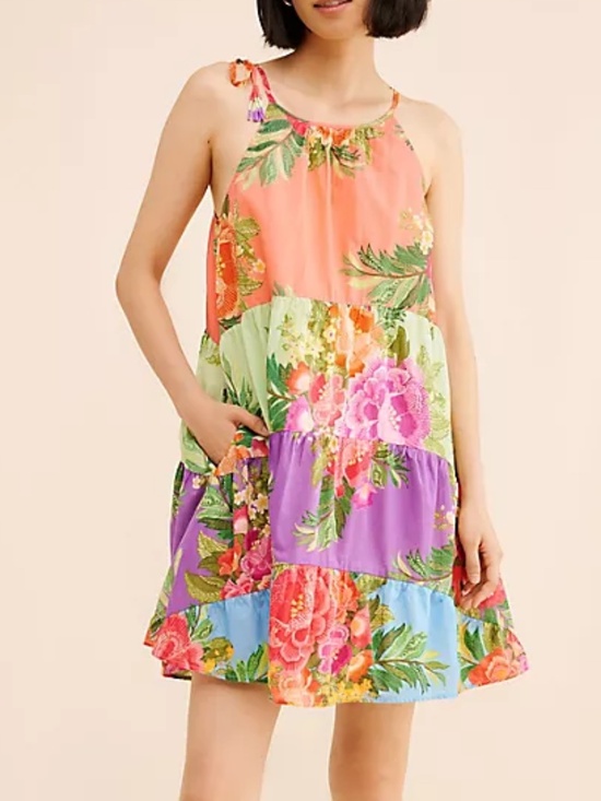 FARM Rio Dresses & Skirts - Farm Rio x Anthropologie Halter Floral Tiered Mini Dress - size Large
